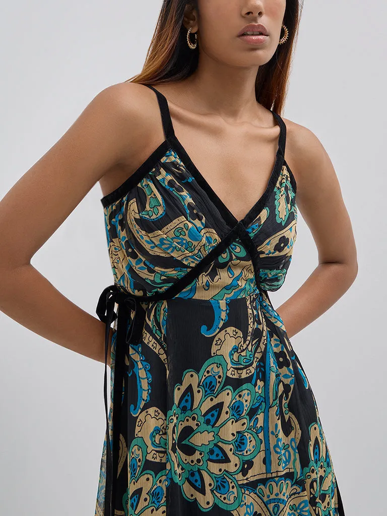 LOV Black Paisley Printed A-Line Dress