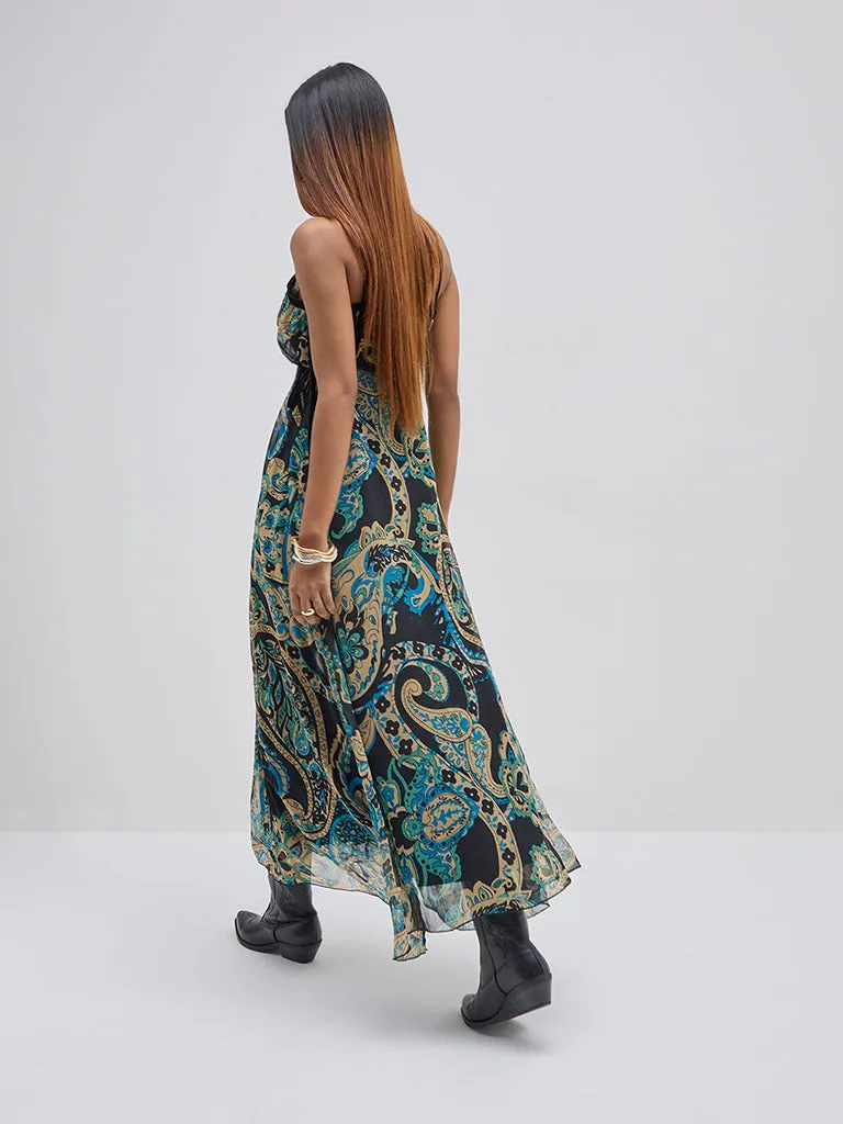 LOV Black Paisley Printed A-Line Dress