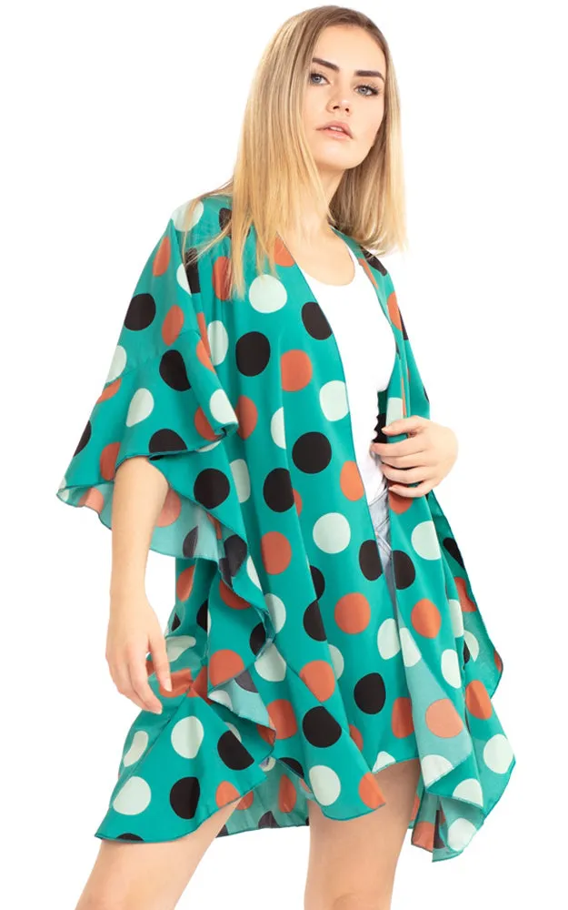 MS0154 Polka Dot Ruffle Kimono Cover Up