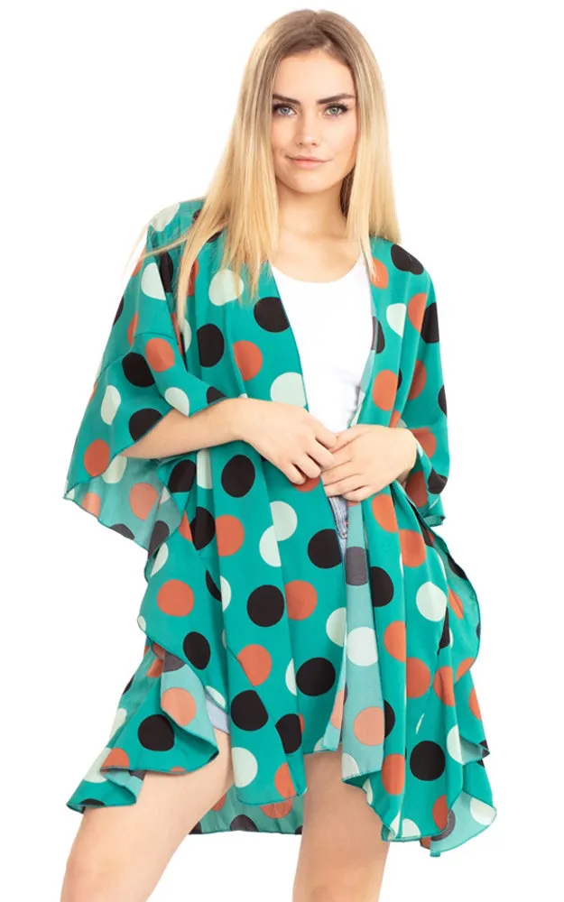 MS0154 Polka Dot Ruffle Kimono Cover Up