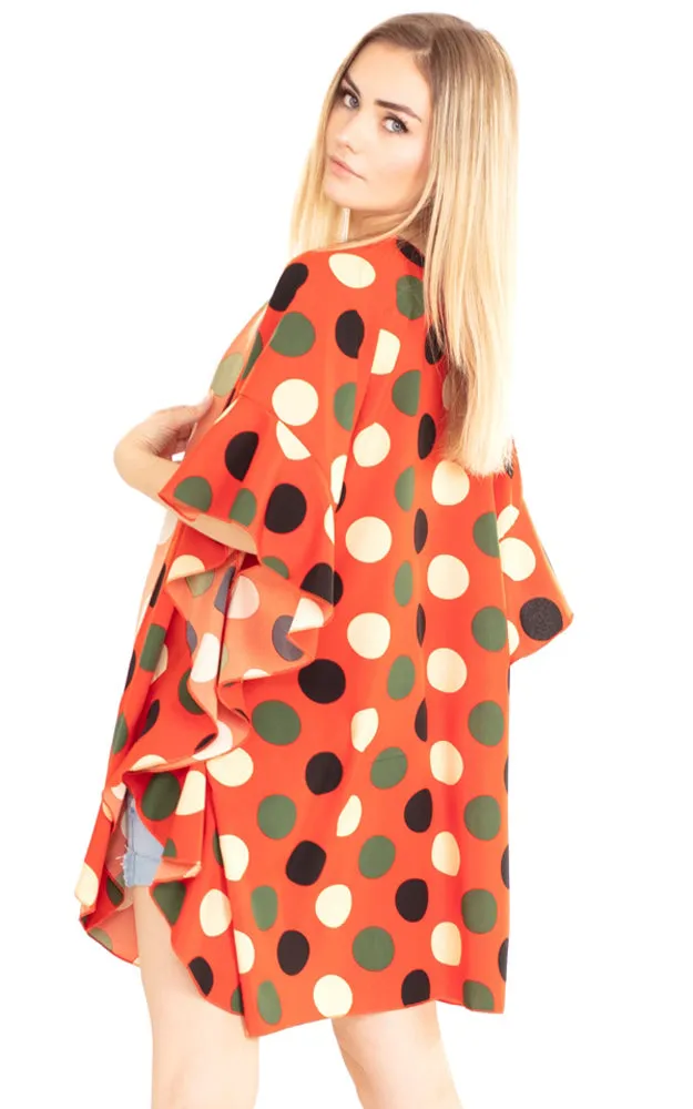 MS0154 Polka Dot Ruffle Kimono Cover Up