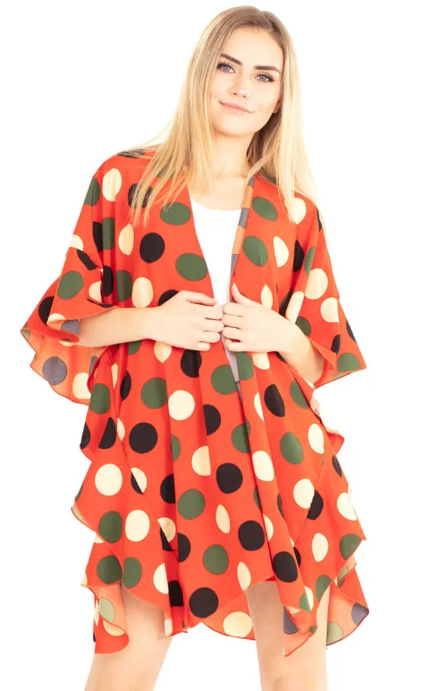 MS0154 Polka Dot Ruffle Kimono Cover Up