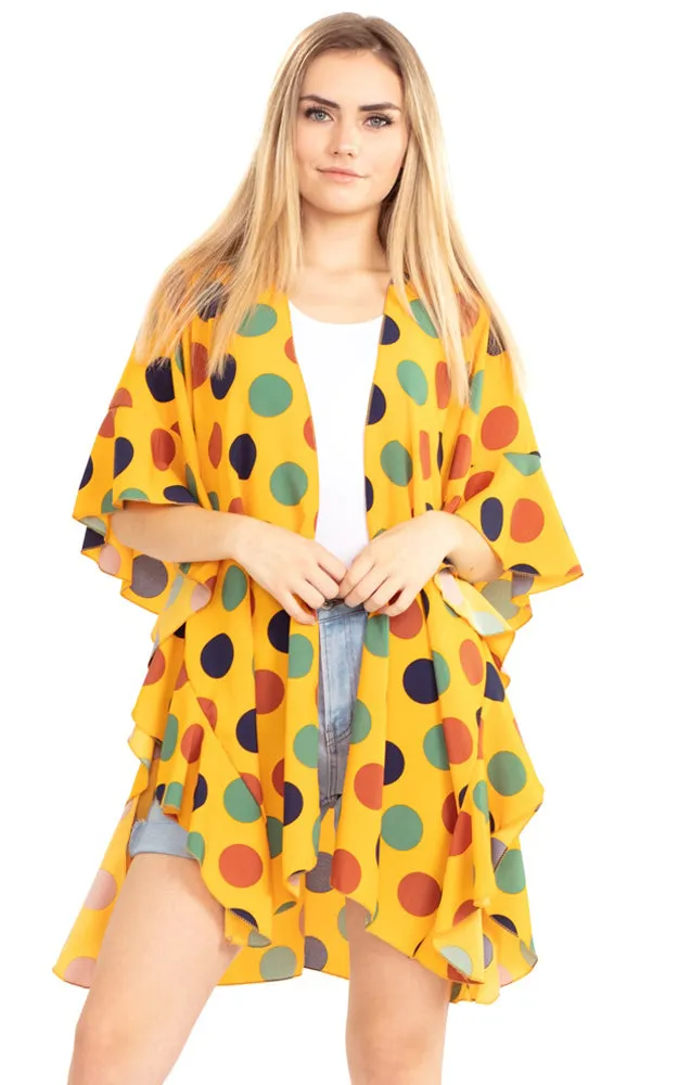 MS0154 Polka Dot Ruffle Kimono Cover Up