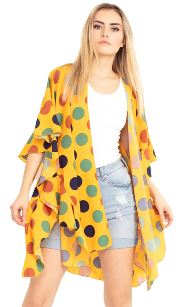 MS0154 Polka Dot Ruffle Kimono Cover Up
