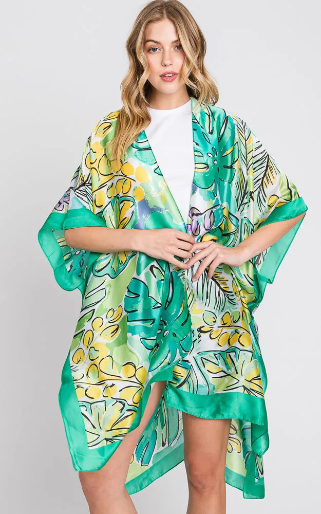 MS0346 HAND DRAWN WATERCOLOR TROPICAL LEAVES KIMONO