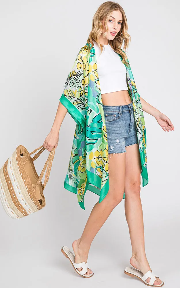 MS0346 HAND DRAWN WATERCOLOR TROPICAL LEAVES KIMONO