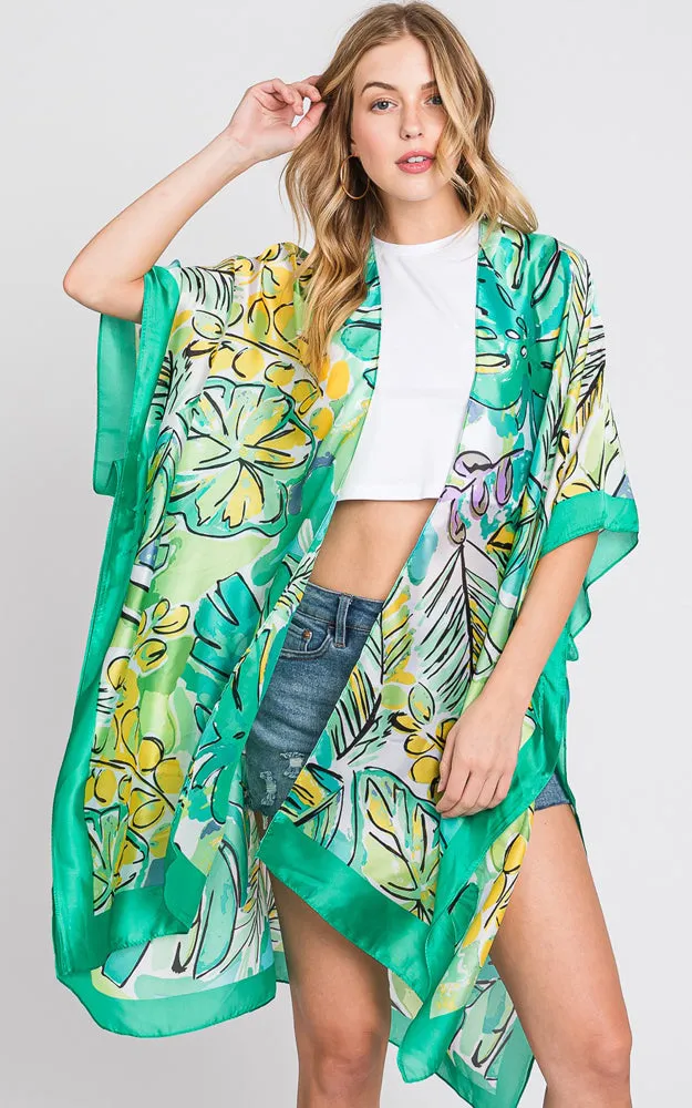 MS0346 HAND DRAWN WATERCOLOR TROPICAL LEAVES KIMONO