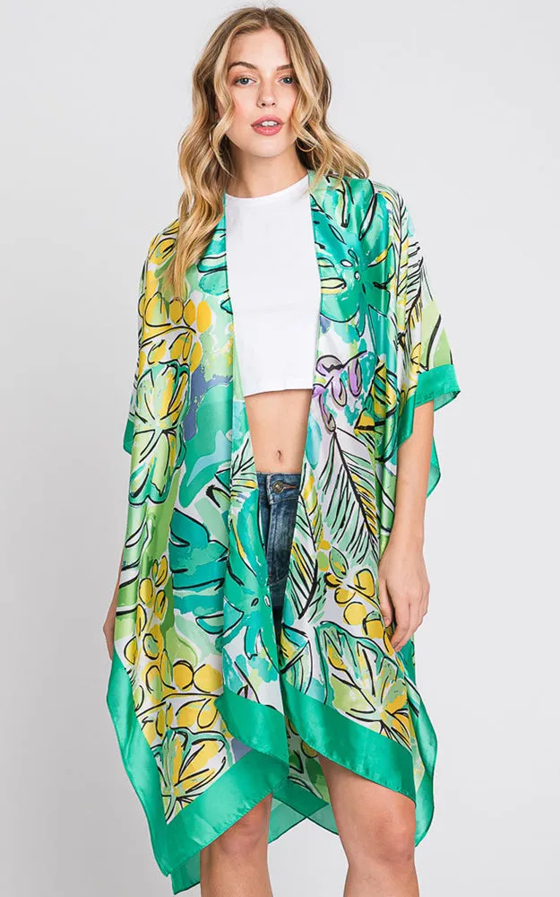 MS0346 HAND DRAWN WATERCOLOR TROPICAL LEAVES KIMONO