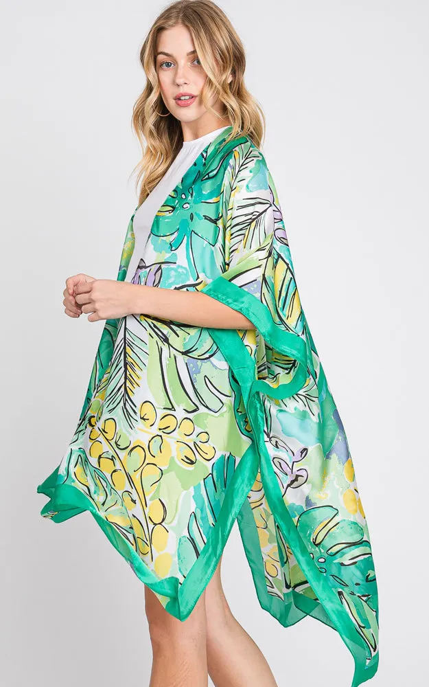 MS0346 HAND DRAWN WATERCOLOR TROPICAL LEAVES KIMONO