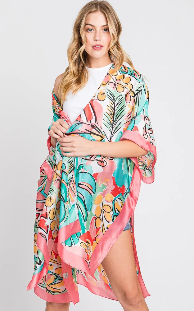 MS0346 HAND DRAWN WATERCOLOR TROPICAL LEAVES KIMONO