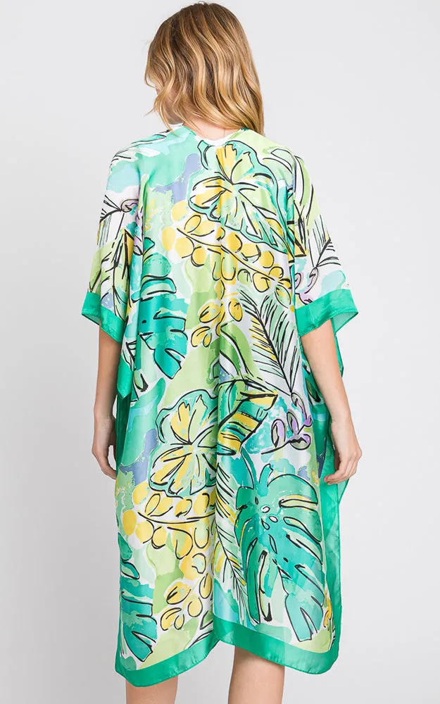 MS0346 HAND DRAWN WATERCOLOR TROPICAL LEAVES KIMONO