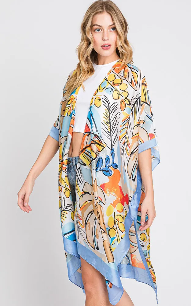 MS0346 HAND DRAWN WATERCOLOR TROPICAL LEAVES KIMONO