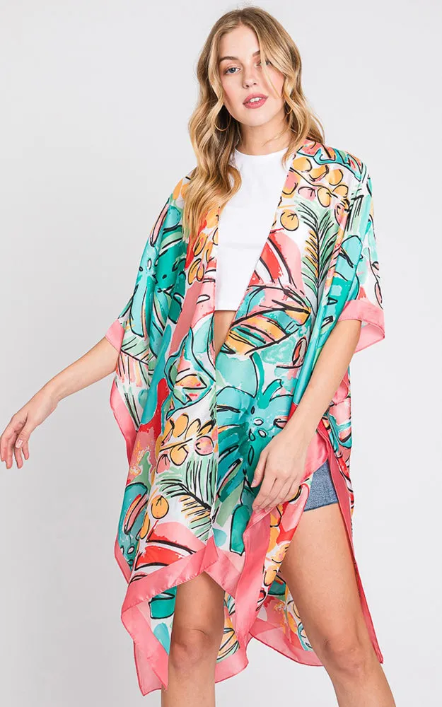 MS0346 HAND DRAWN WATERCOLOR TROPICAL LEAVES KIMONO