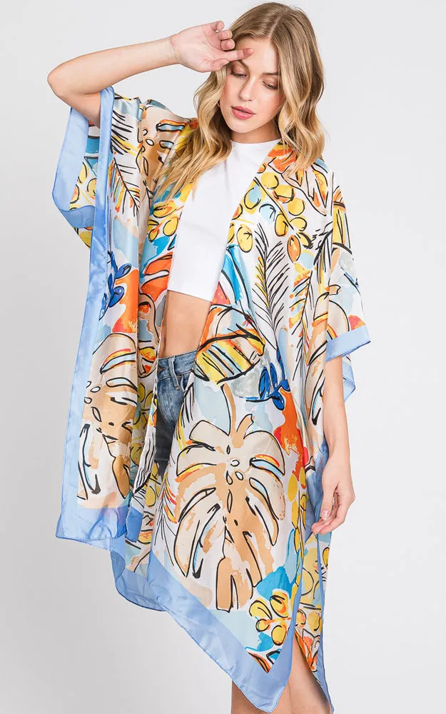 MS0346 HAND DRAWN WATERCOLOR TROPICAL LEAVES KIMONO