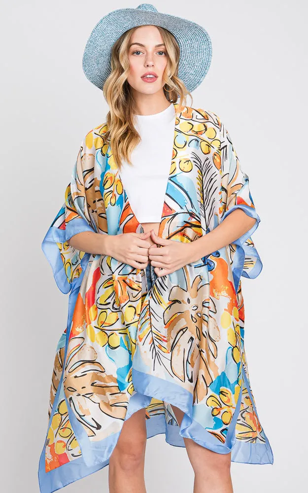 MS0346 HAND DRAWN WATERCOLOR TROPICAL LEAVES KIMONO