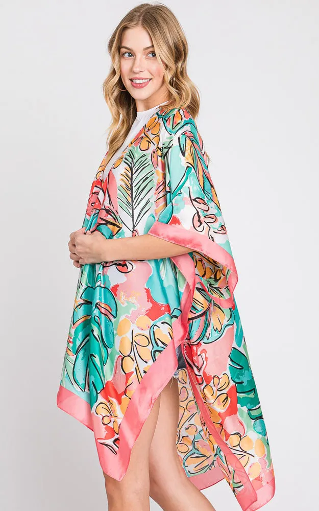 MS0346 HAND DRAWN WATERCOLOR TROPICAL LEAVES KIMONO