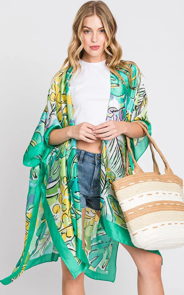 MS0346 HAND DRAWN WATERCOLOR TROPICAL LEAVES KIMONO