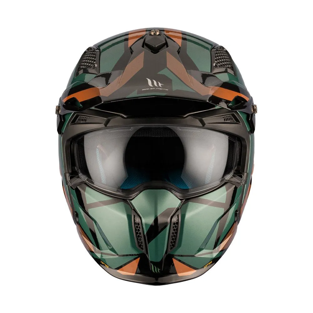 MT Streetfighter Matte Black Green Gold Luxury Helmet