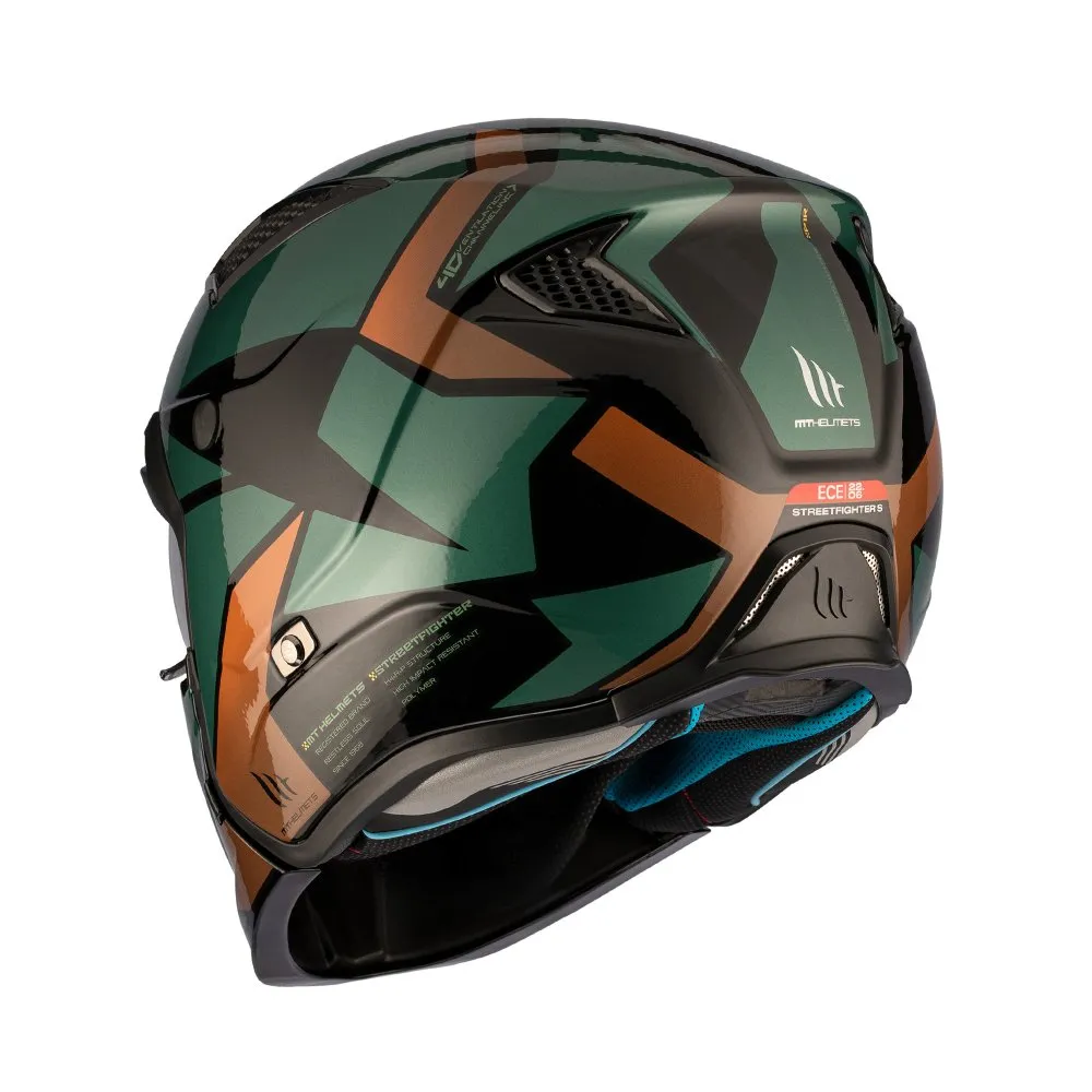 MT Streetfighter Matte Black Green Gold Luxury Helmet