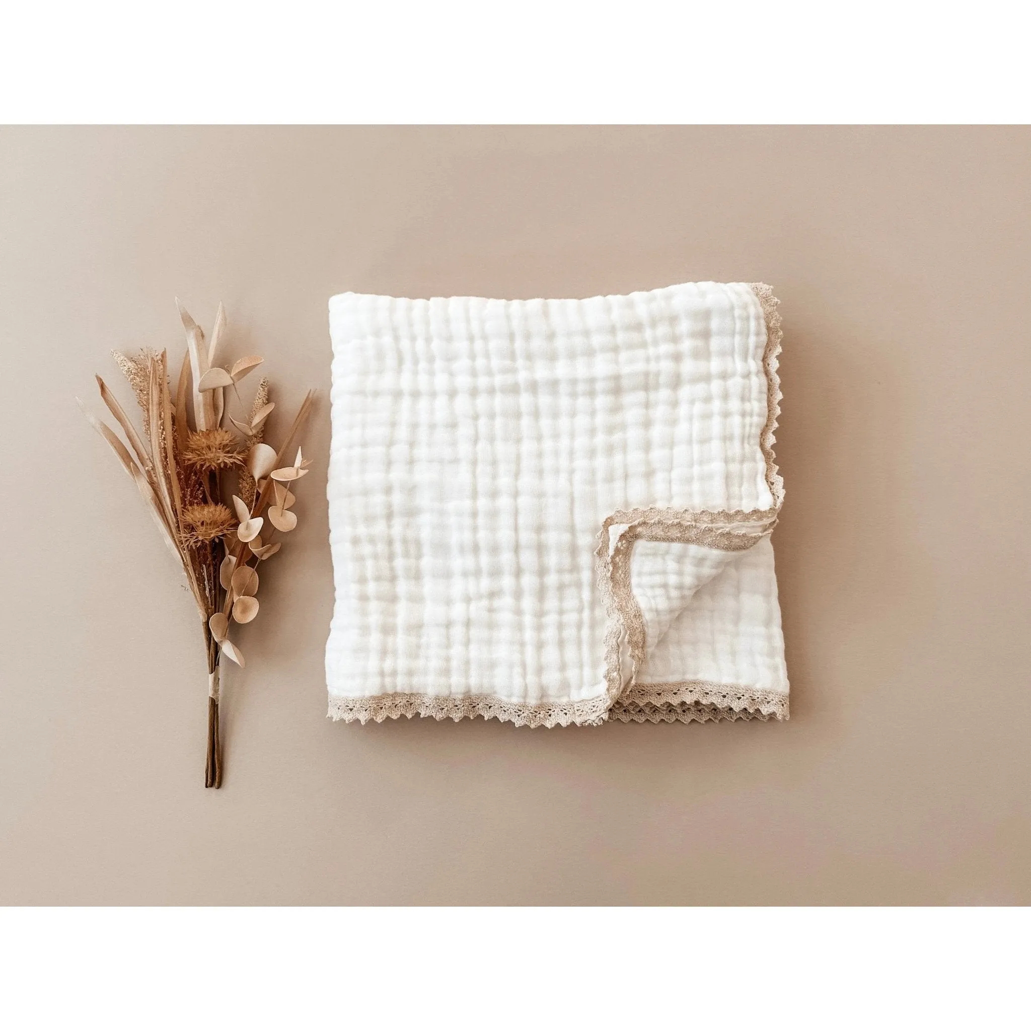 Muslin 6-Layer Blanket - Cream Lace