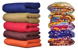 Nivasam Polar Fleece Blanket Super Soft Light Weight, Micro Fleece All Season, Dohar, Ac Blanket, Travel Blanket Multicolour, Set of 10 (5 Solid   5 Printed) (Single Bed)
