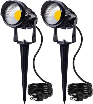 Outdoor Landscape LED Lighting 12W Waterproof Garden Lights COB Led Spotlights with Spiked Stand for Lawn Decorative Lamp US 3- Plug 3000K Warm White (2 Packs)