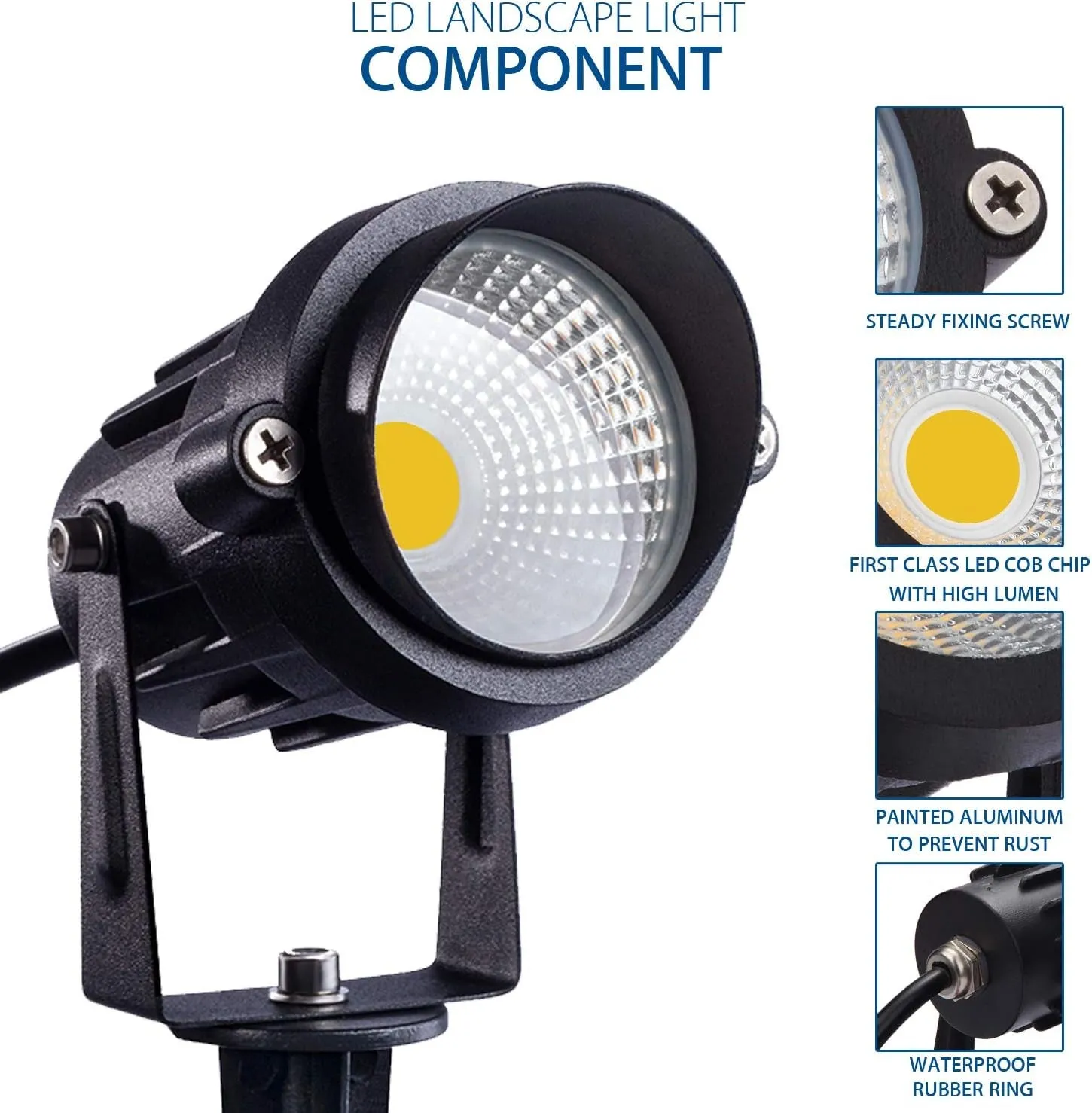 Outdoor Landscape LED Lighting 12W Waterproof Garden Lights COB Led Spotlights with Spiked Stand for Lawn Decorative Lamp US 3- Plug 3000K Warm White (2 Packs)