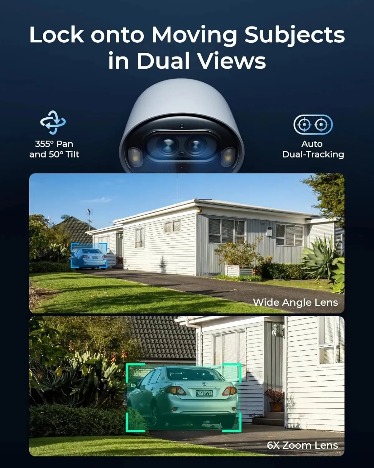 Reolink 4K PTZ Camera Outdoor Wireless, Battery Operated CCTV Wi-Fi Camera, Auto Zoom Tracking, 8MP Color Night Vision AI Detection, 2-Way Audio 2.4/5GHz WiFi, Argus Track   Solar Panel