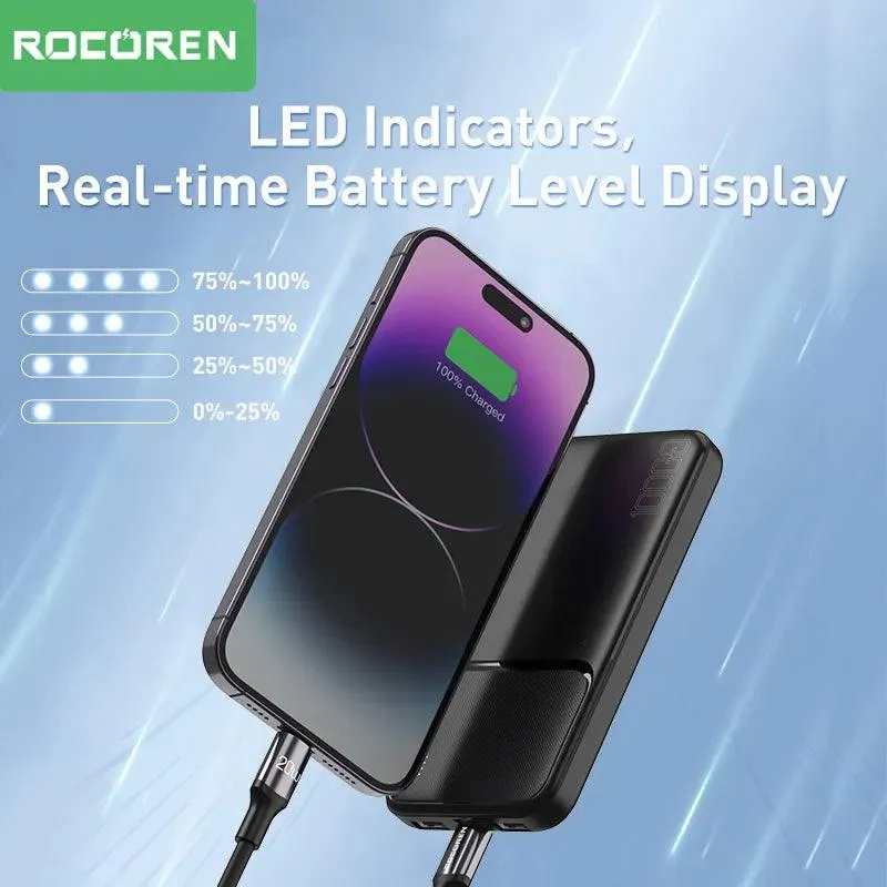 Rocoren Rapid Charge Power Bank: Dual USB External Battery with Integrated Cables