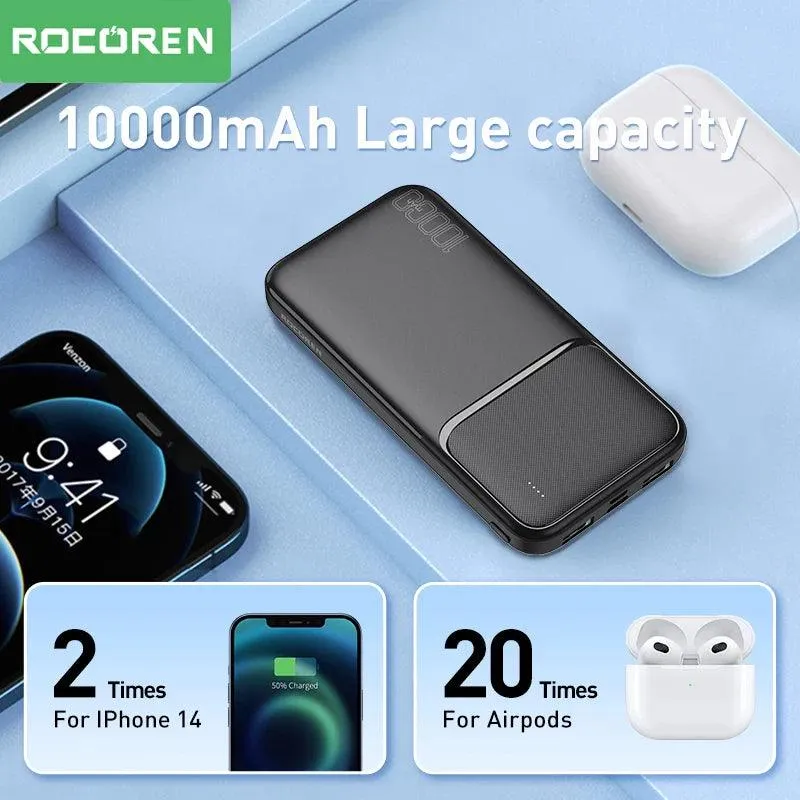 Rocoren Rapid Charge Power Bank: Dual USB External Battery with Integrated Cables