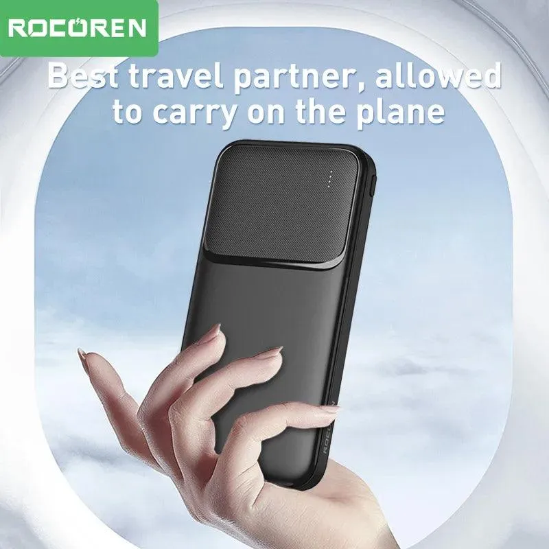 Rocoren Rapid Charge Power Bank: Dual USB External Battery with Integrated Cables