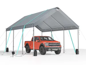 SANNWSG Heavy Duty  Extra Large Portable  with Adjustable Peak Height from 9.5ft to 11ft,Metal Roof  no sidewall carport