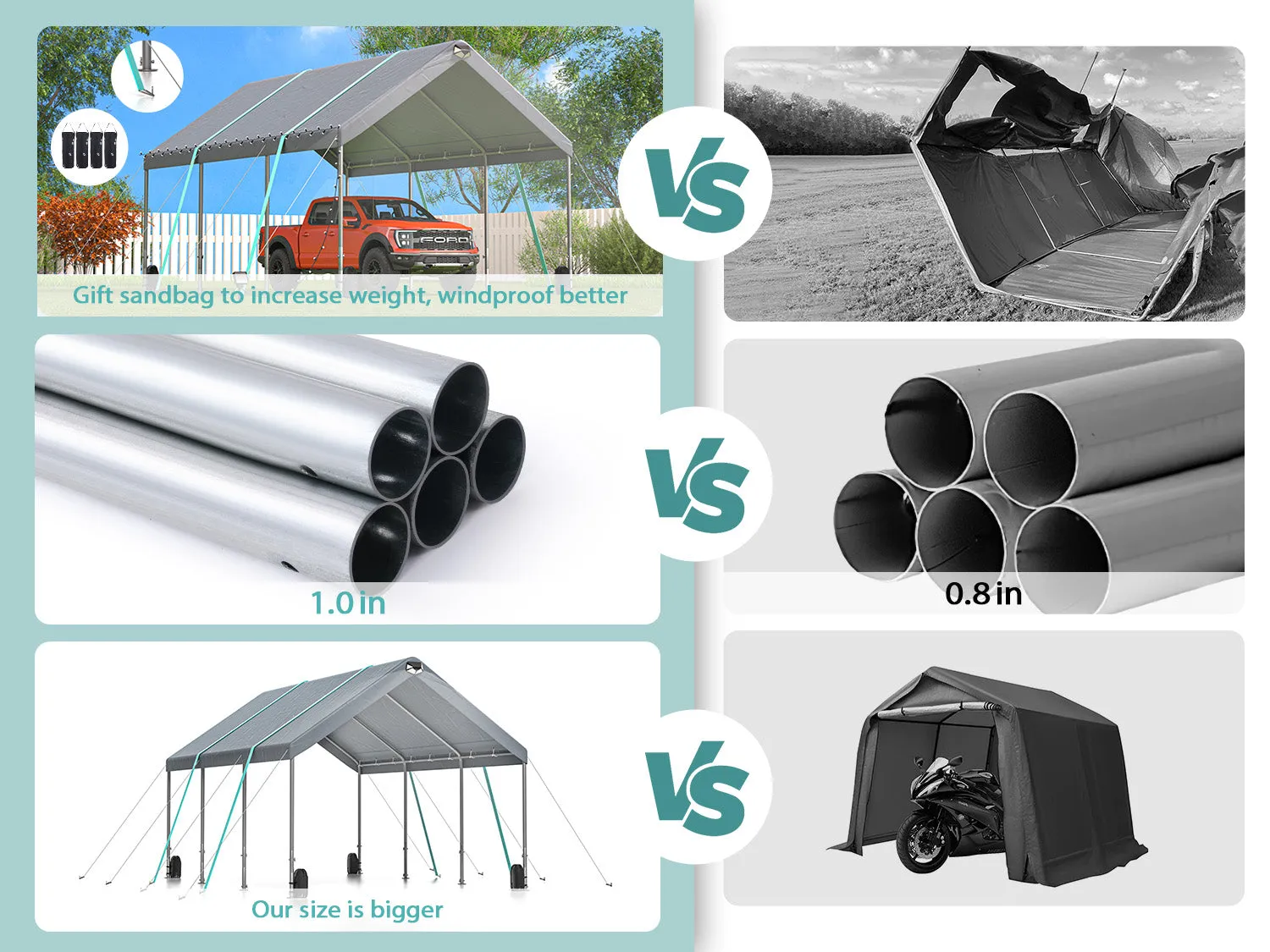 SANNWSG Heavy Duty  Extra Large Portable  with Adjustable Peak Height from 9.5ft to 11ft,Metal Roof  no sidewall carport