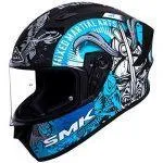 SMK Helmets – Stellar – Samurai – Black Grey Blue – Pinlock Anti Fog Lens Fitted Single Clear Visor Full Face Helmet – MA265