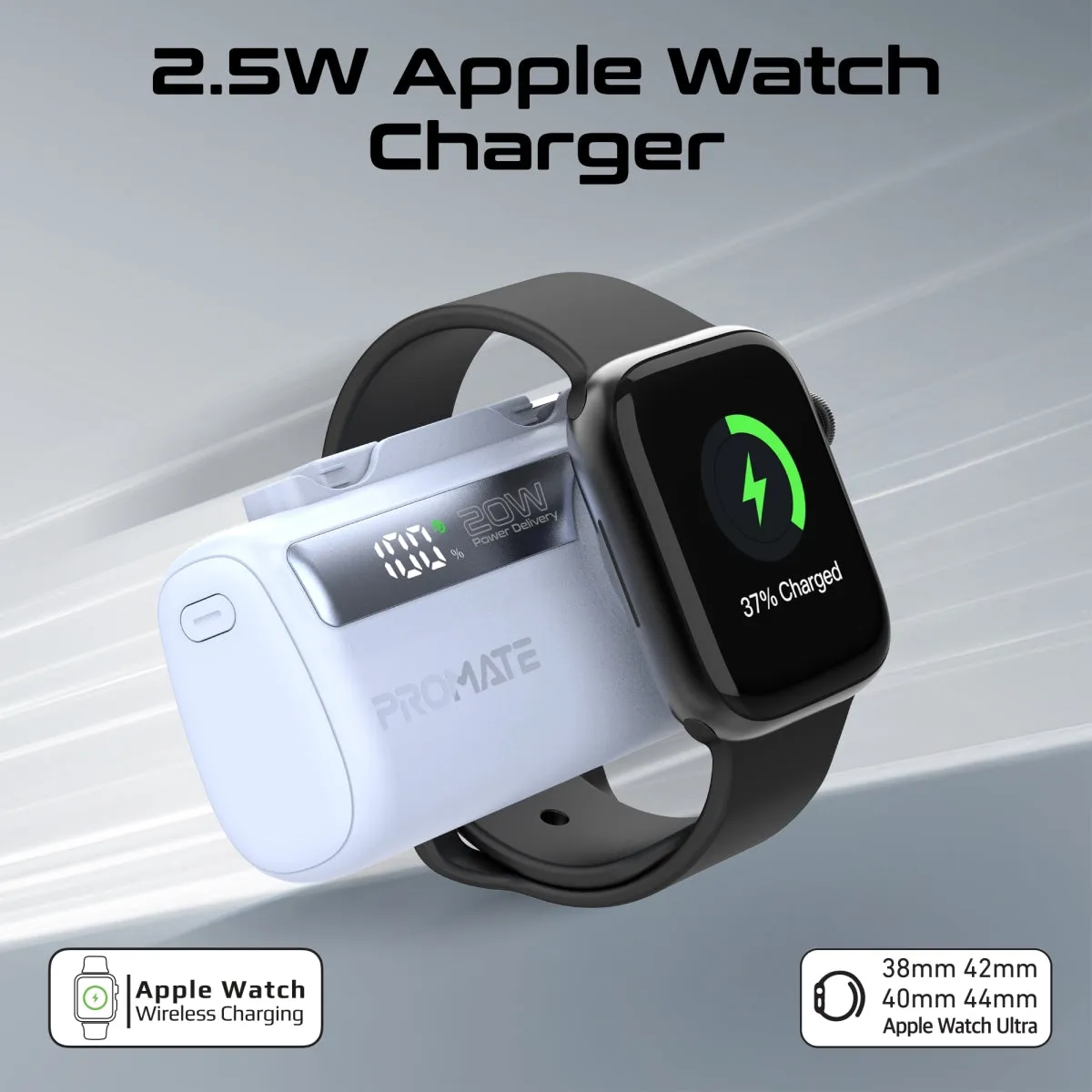 Ultra-Compact Fast Charging Power Bank with In-built USB-C, Lightning Connectors & Apple Watch Charger