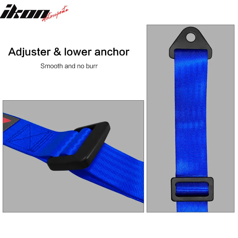 Universal Blue Plaid Racing Seat Dual Slider Buckle Belt PU Carbon