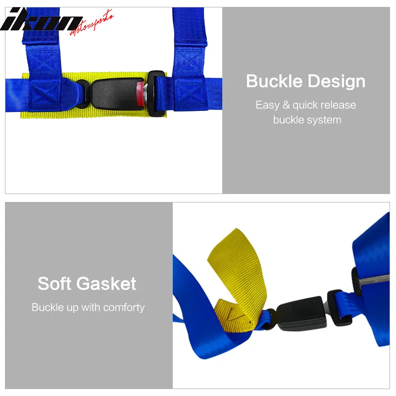 Universal Blue Plaid Racing Seat Dual Slider Buckle Belt PU Carbon
