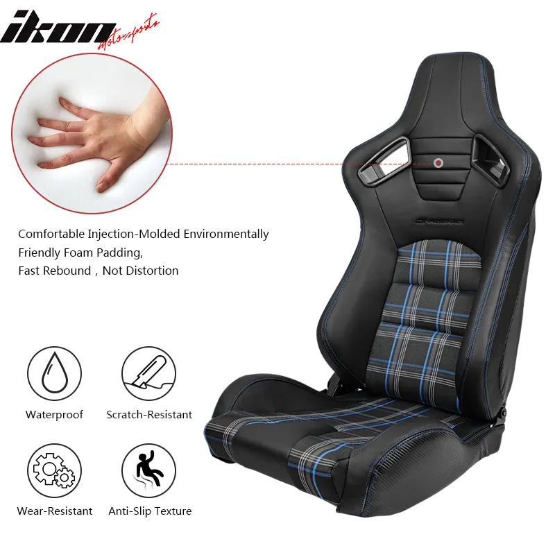 Universal Blue Plaid Racing Seat Dual Slider Buckle Belt PU Carbon