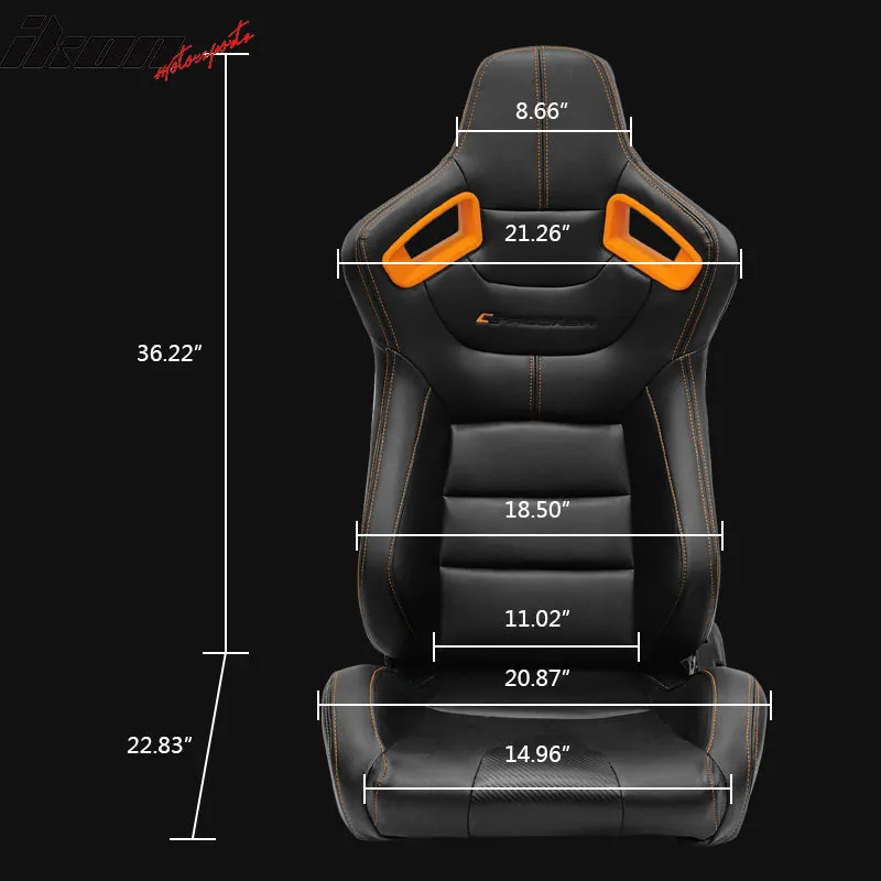 Universal Orange Bezel Racing Seat Cam-lock Belt Dual Slider PU Carbon