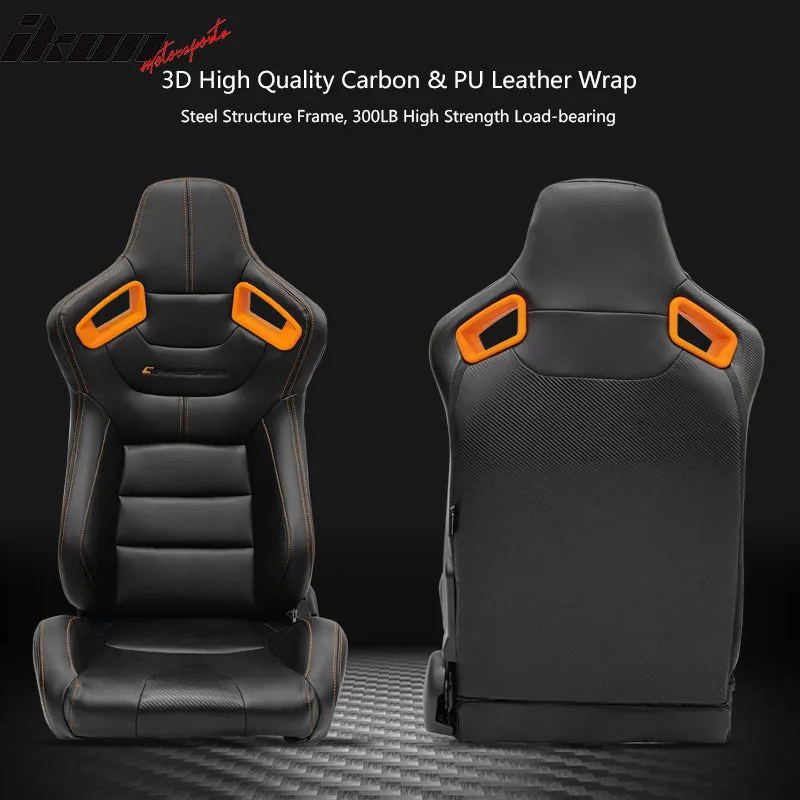 Universal Orange Bezel Racing Seat Cam-lock Belt Dual Slider PU Carbon