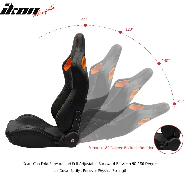 Universal Orange Bezel Racing Seat Cam-lock Belt Dual Slider PU Carbon