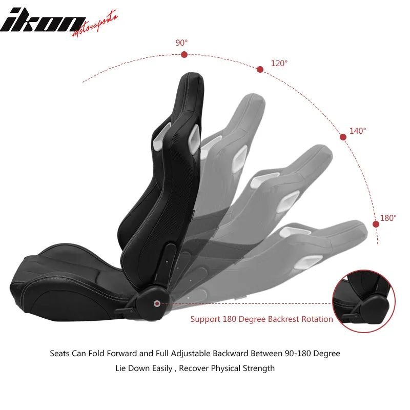 Universal White Bezel Racing Seat Dual Slider Buckle Belt PU Carbon