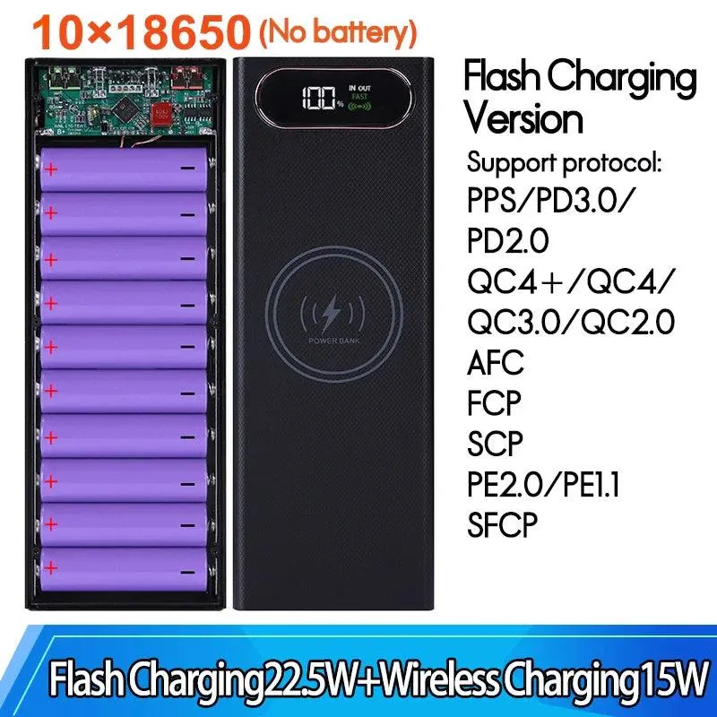 Versatile Detachable 18650 Battery Power Bank Case with Fast Charging and Wireless Options