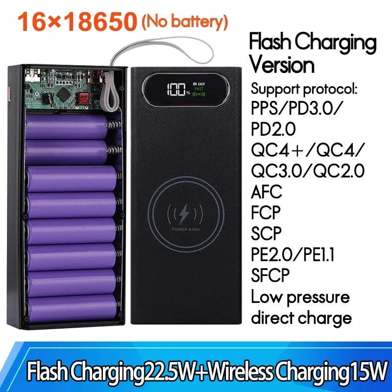 Versatile Detachable 18650 Battery Power Bank Case with Fast Charging and Wireless Options