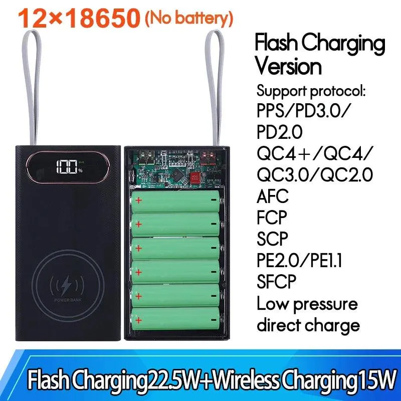 Versatile Detachable 18650 Battery Power Bank Case with Fast Charging and Wireless Options