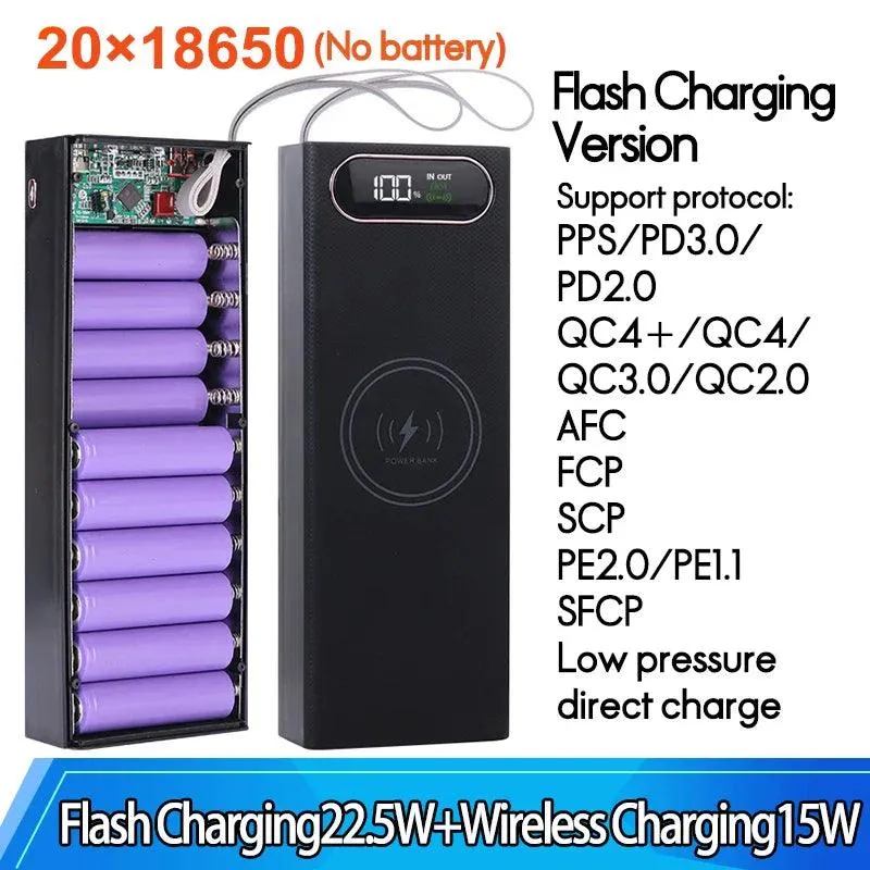 Versatile Detachable 18650 Battery Power Bank Case with Fast Charging and Wireless Options