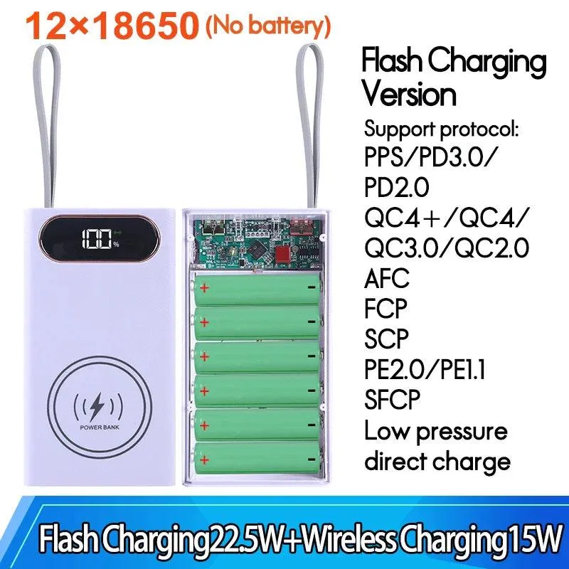 Versatile Detachable 18650 Battery Power Bank Case with Fast Charging and Wireless Options