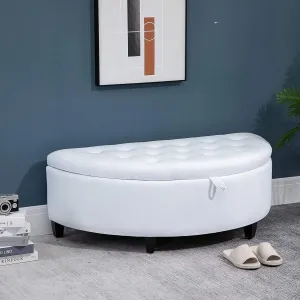 Wooden Twist Half Moon Velvet Tufted Storage Bench Footstool Bed End Table for Living Room