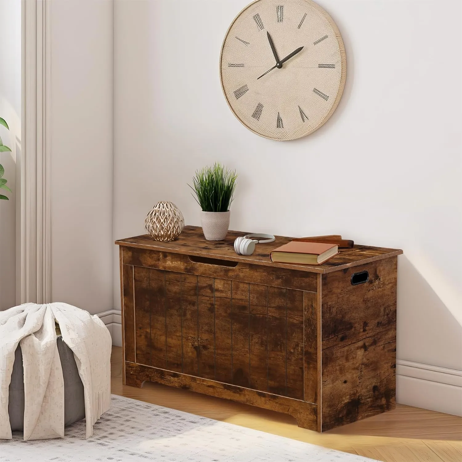 ZENY™ Lift Top Storage Cabinet Bench, Wooden Room Organizer Bin with 2 Safety Hinges