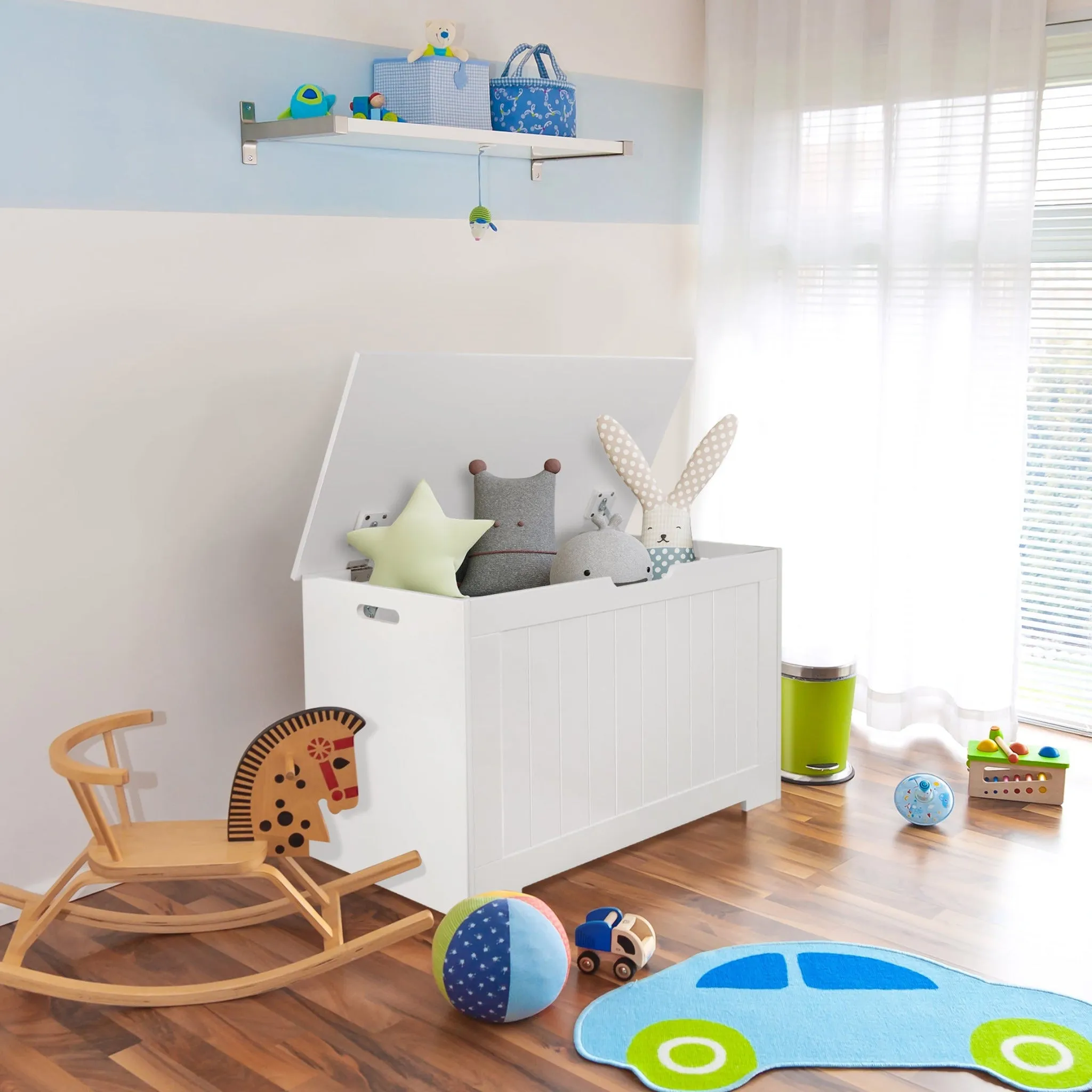 ZENY™ Lift Top Storage Cabinet Bench, Wooden Room Organizer Bin with 2 Safety Hinges